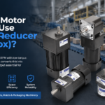 Electric motor connected to a gearbox speed reducer with industrial gear motor assembly