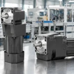 Right angle bevel gear motor and inline parallel shaft gear motor side by side