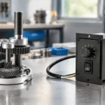 Compact speed controller and gear train on an industrial workbench